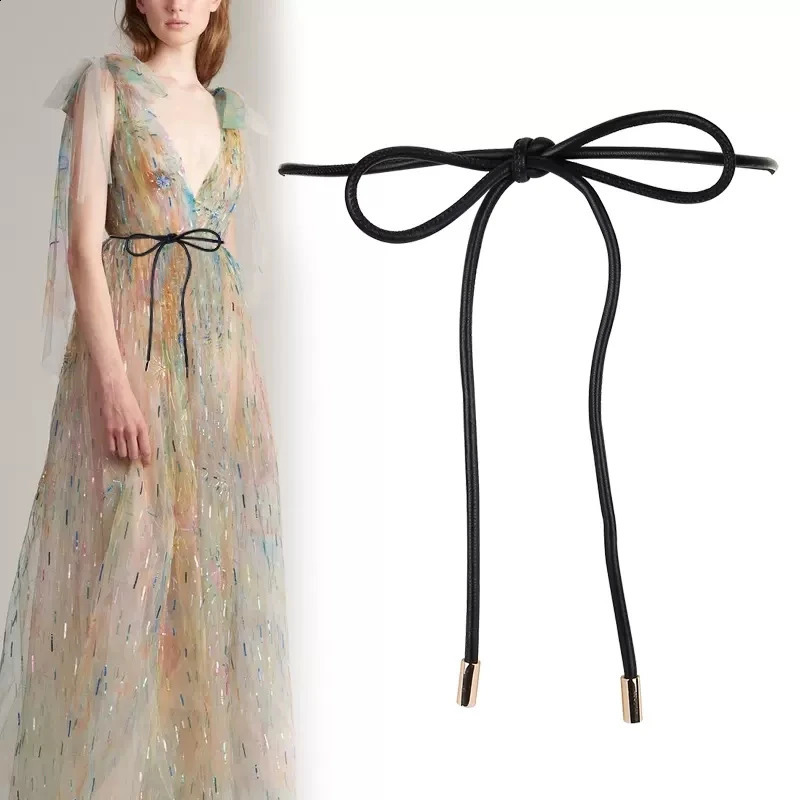 Women Genuine Leather Waist Chain Thin Belt Vintage Female Thin Waistband rope Dress Coat Decor Long Waist Straps 241227