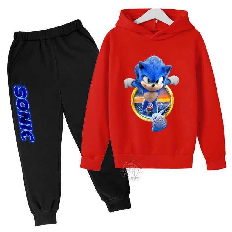 Boys Girls Clothing Casual Sonic- Hoodie Set Kids 2pcs Sets Spring Autumn Toddler Cartoon Hooded +pants Tracksuit Girls Clothes X241228