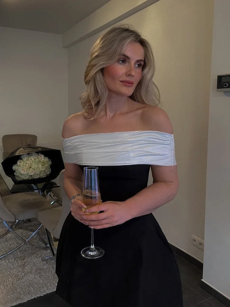 Elegant Strapless Back Big Bow Decoration Mini Dress Women Wrap Chest High Waist Sleeveless Backless Dresses Ladies Party Robes 241223