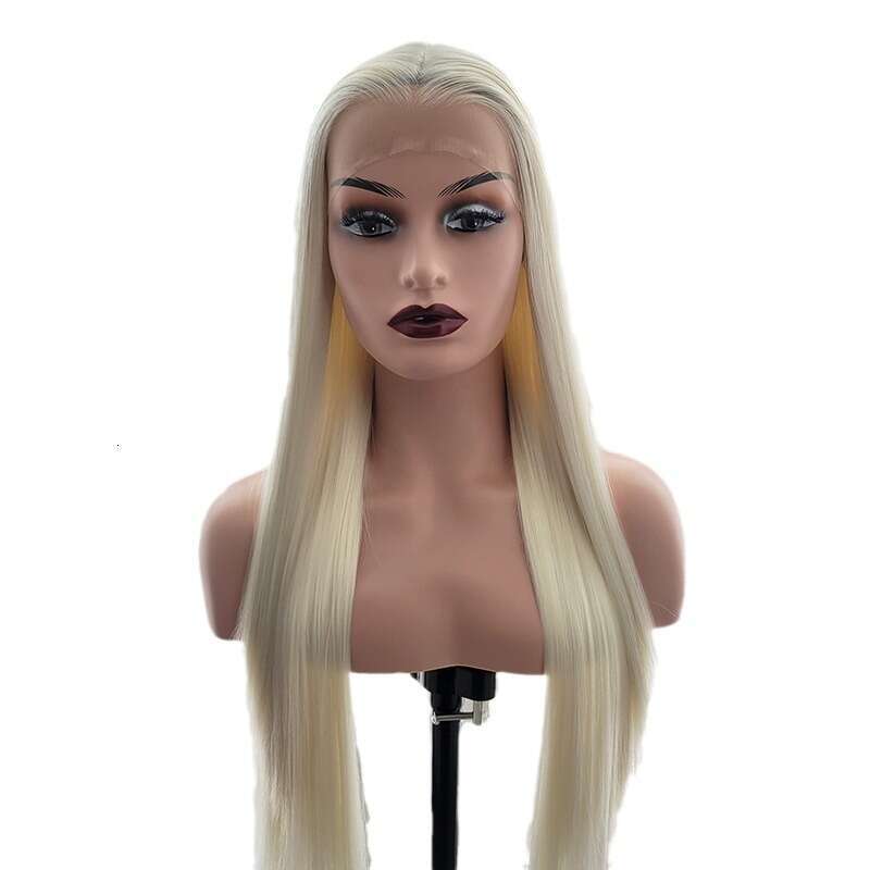 Long Straight Hair White Gold 13X4 Fashion Synthetic High Temperature Silk Front Lace Wig Cover Kq2 Kq2