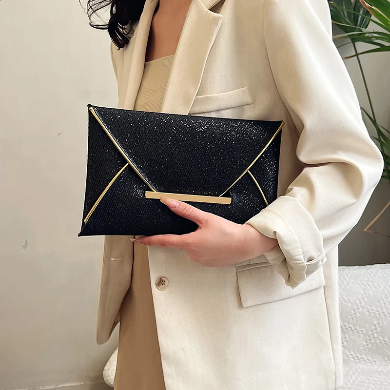 Women Envelope Evening Bag Solid Color Shiny Clutch Sequins Evening Purse Elegant Bling Clutch Ladies Wedding Bag 241227