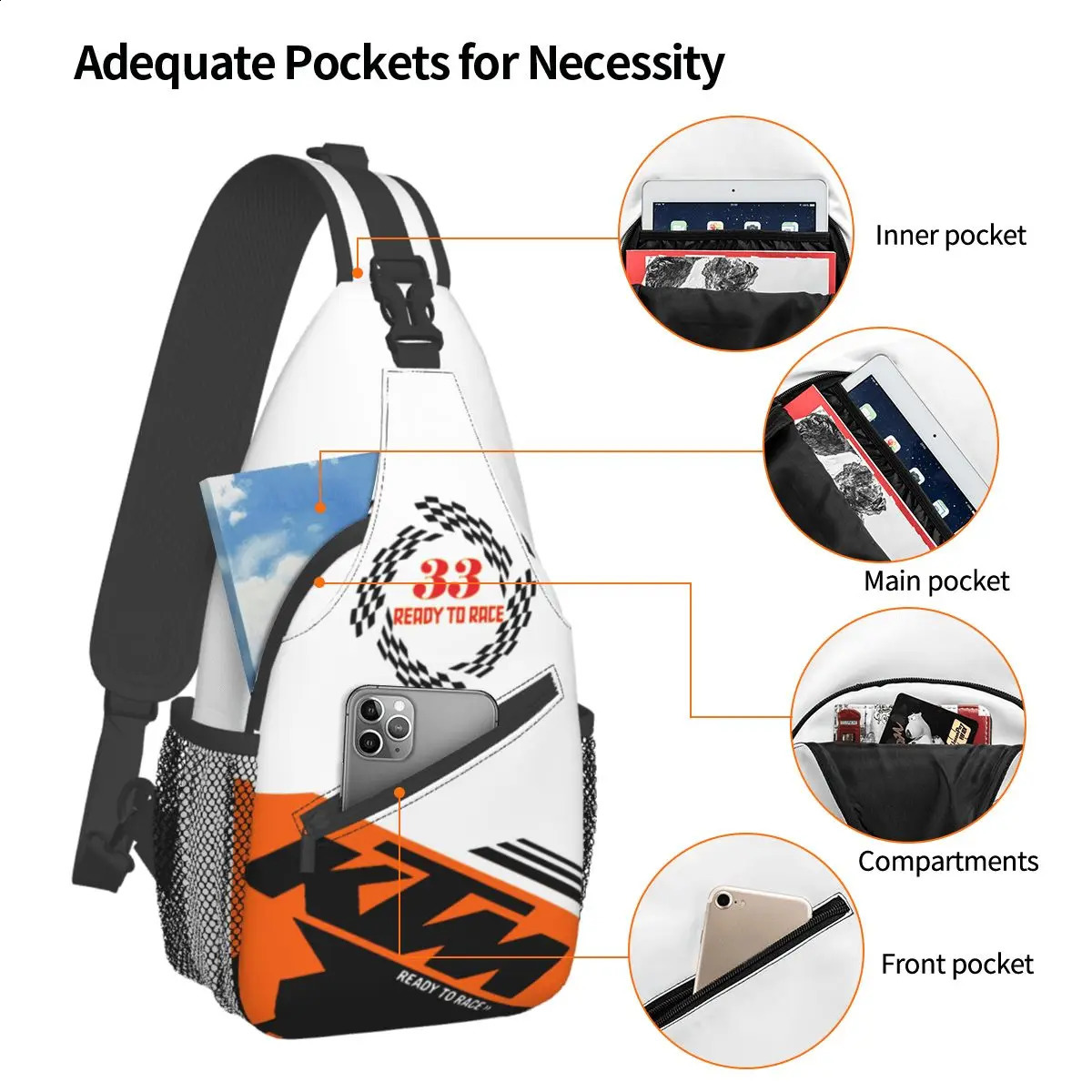 Ready To Race Crossbody Sling Bag Small Chest Bag Motard Motocross Shoulder Backpack Daypack for Hiking Outdoor Sports Pack 241228