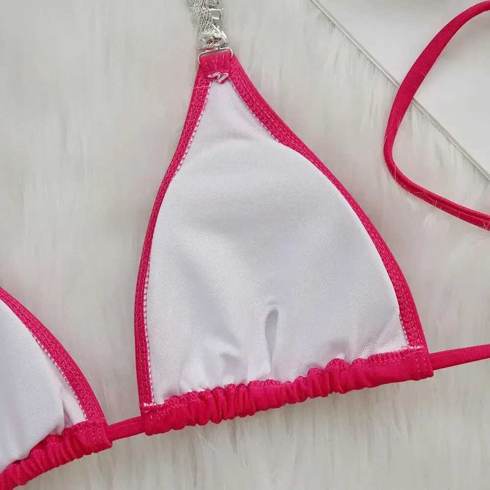 Women's Swimwear Push Up Bikini Female Bandeau Swimsuit 2022 Luxury Rhinestone Bikini Women Diamonds Pink Swimwear Brazilian Bathing Suit J241227