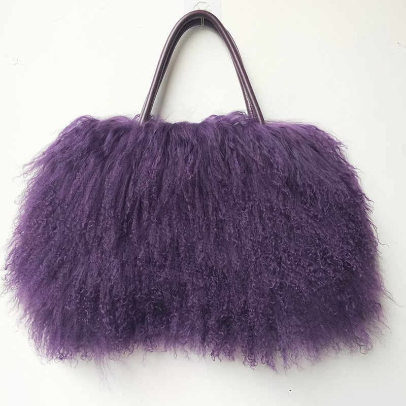 Winter Real Mongolia Lamb Handbag Women Casual Tibet Long Hair Natural Fur Shoulder Bag Genuine Tote Bags Femme