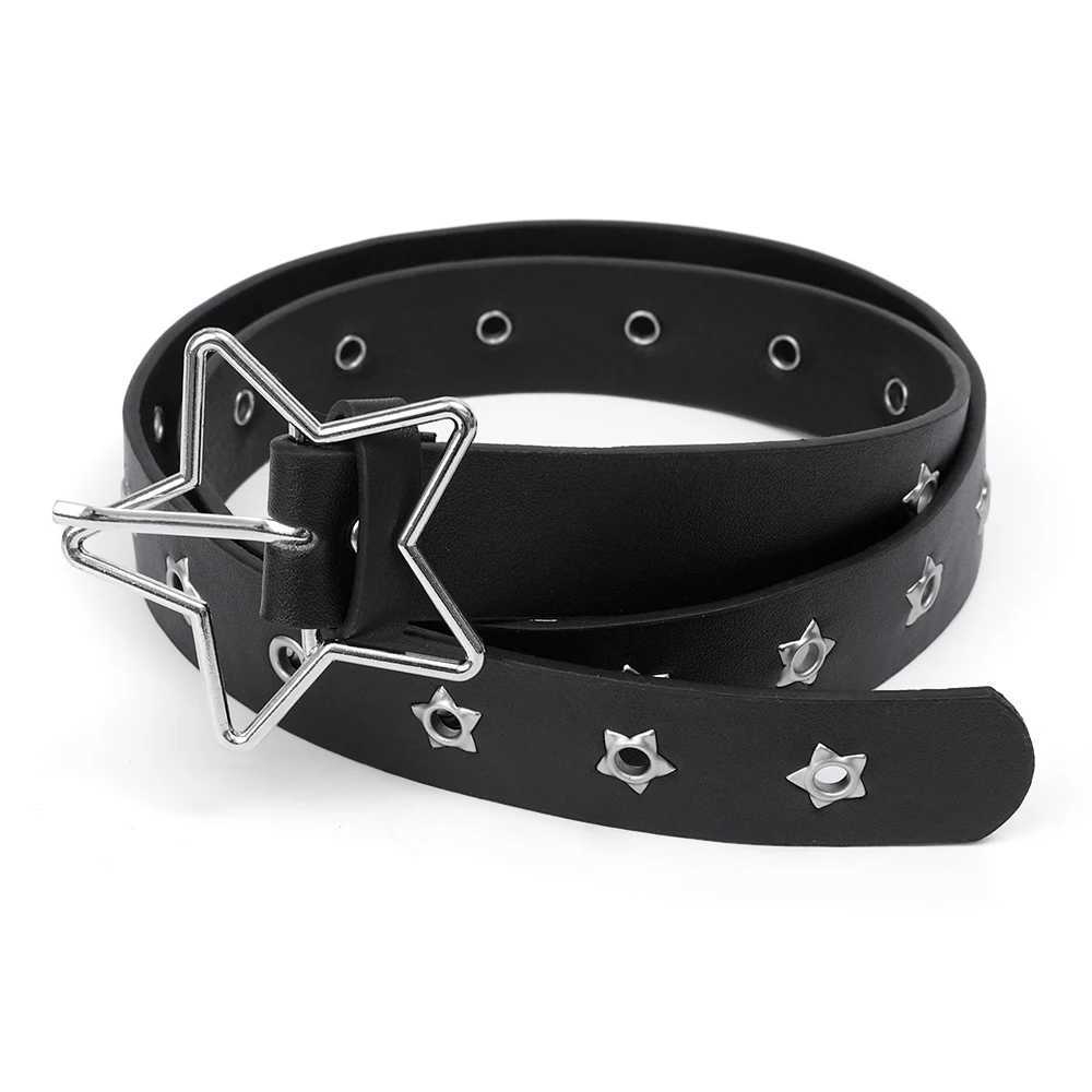 Star Eye Rivet Belt Goth Style Double Pin Buckle Man/woman Fashion Casual Punk Style Pu Leather Waistband for Jeans Y2K Belt W241228