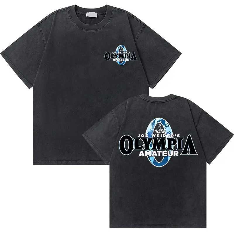 Corrugated retro Olympia gym skeleton double-sided printed T-shirt mens waist cotton T-shirt mens fashion brand T-shirt X241228