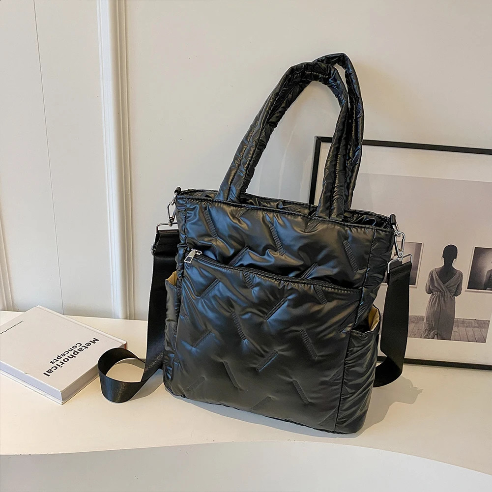 Fashion Puffer Handbag for Women Quilted Puffy Tote Bag Lattice Cotton Padded Shoulder Crossbody Bag Trendy Causal Shopper Bag 241227