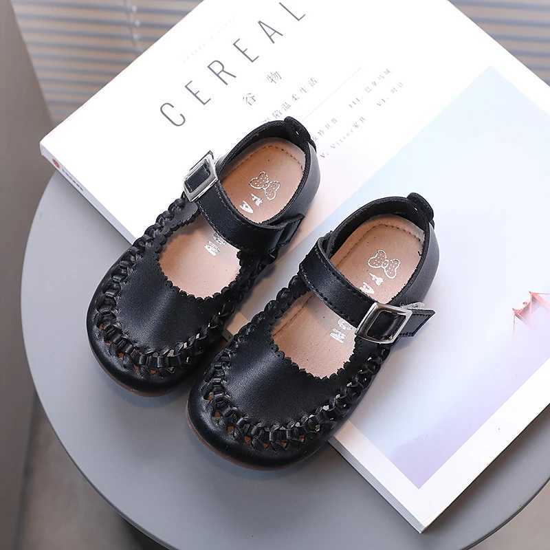Girls princess shoes woven with ruffles three color retro childrens flat shoes 21-35 Pu leather four season hook and loop childrens shoes W241228
