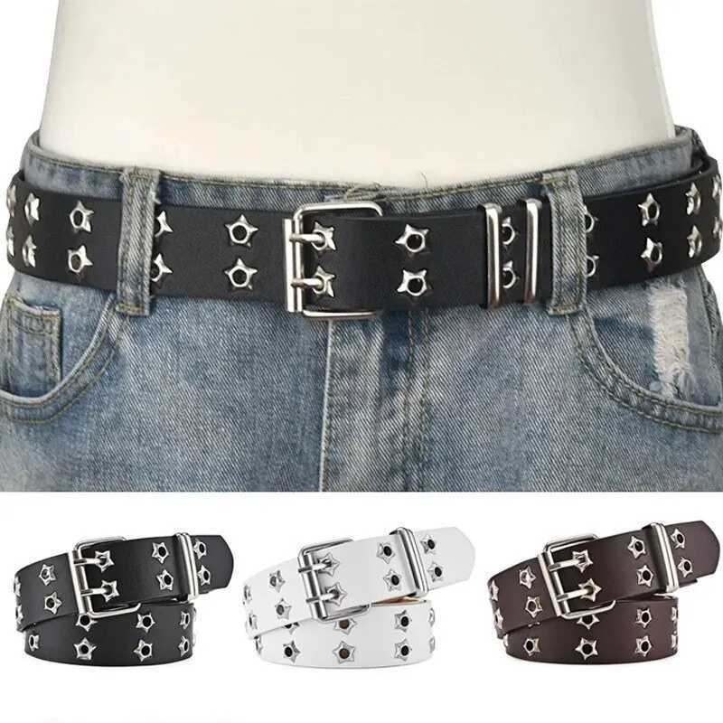 New Star Eye Rivet Belt Gothic Style Double Pin Buckle Mens/Womens Fashion Casual Punk Style Pu Leather Belt Jeans Y2K Belt W241228