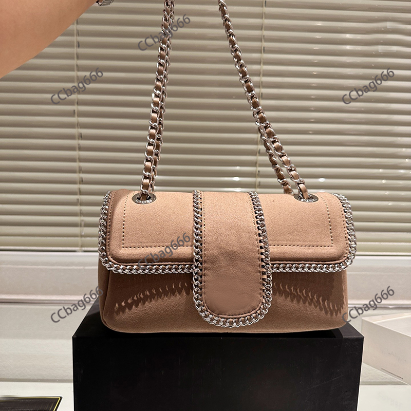 Women Suede Medium Cf Flap Bag Designer Shoulder Bags Totes Luxury Leather with Rolloff Chain Sliver Hardware Cross Body Bag Purse Handbag Makeup Sacoche Wallet 25cm