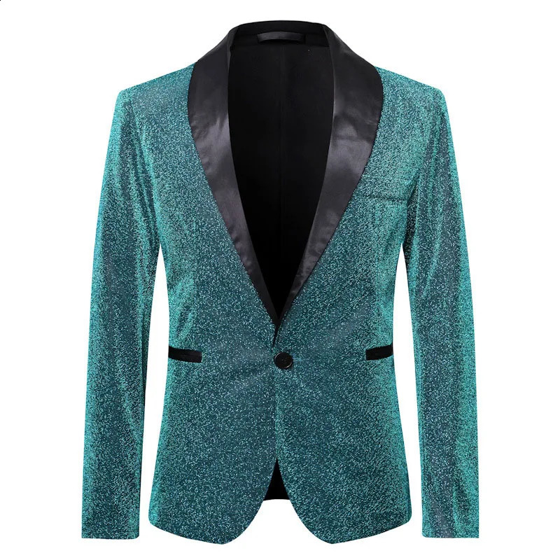Shining Gold Sparkling Jacket Mens Single Button Shawl Collar Set Jacket Mens DJ Club Bar Dance Evening Dress Jacket Mens Jacket Stage Costume 241227