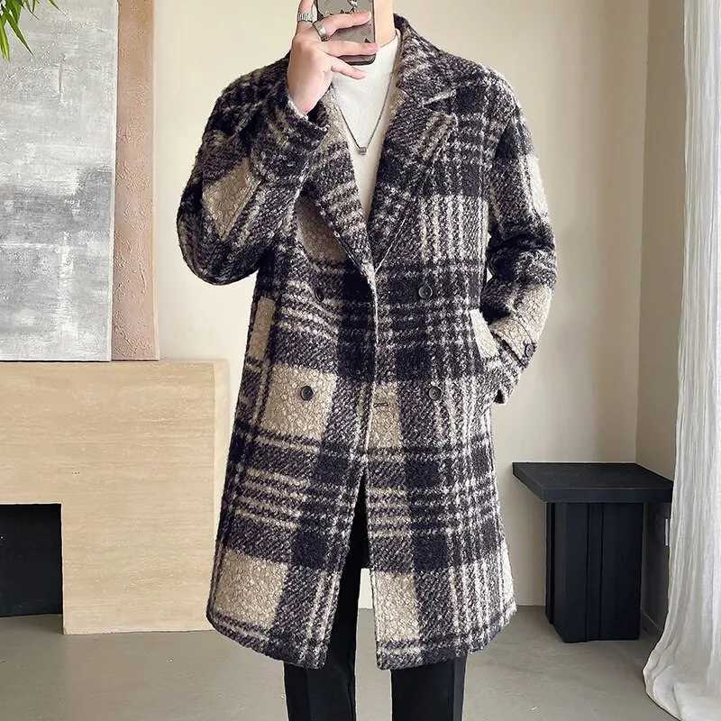 British Style Jacquard Pattern Trench Coat Men Autumn Winter Mens Medium Long Coat Business Casual Streetwear Windbreaker W241228