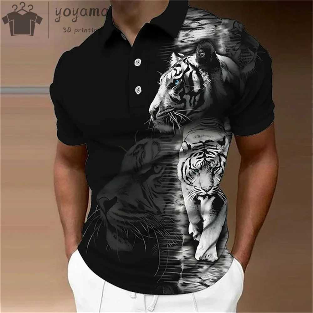 Summer Men shirt Shirt Animal Print 3D Simple Lapel Mens Shirts Lion Print Mens Short Sleeve Shirts Casual Mens Clothing Tops X241228