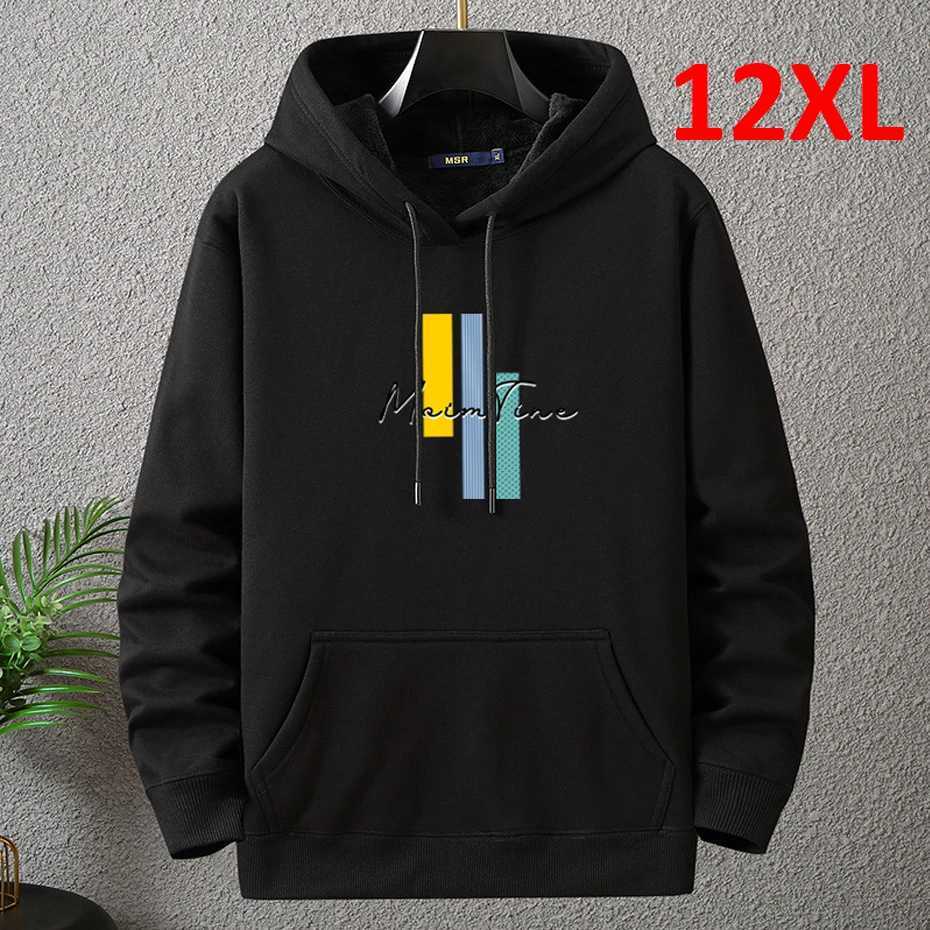 Autumn Winter Thick Fleece Hoodie Men 12XL 10XL Plus Size Hoodies Men Print Hooded Pullover Big Size 12XL Loose Hoodies Blue X241228