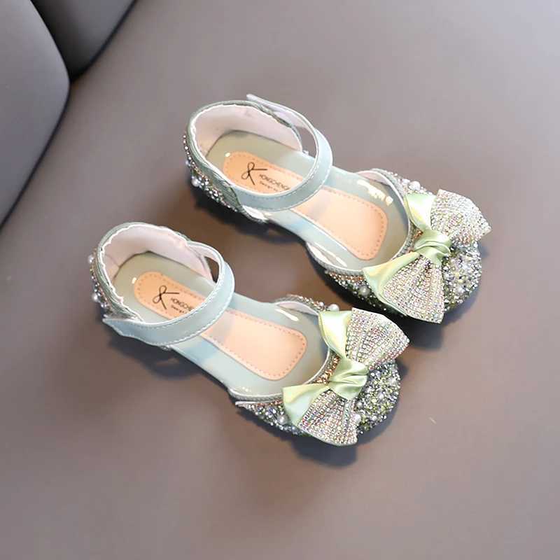 Kids Princess Luxurious Shoes For Wedding Sequins 21-30 Infant Girls Mary Janes Glitter Fashion Pink Green Children Flats W241228