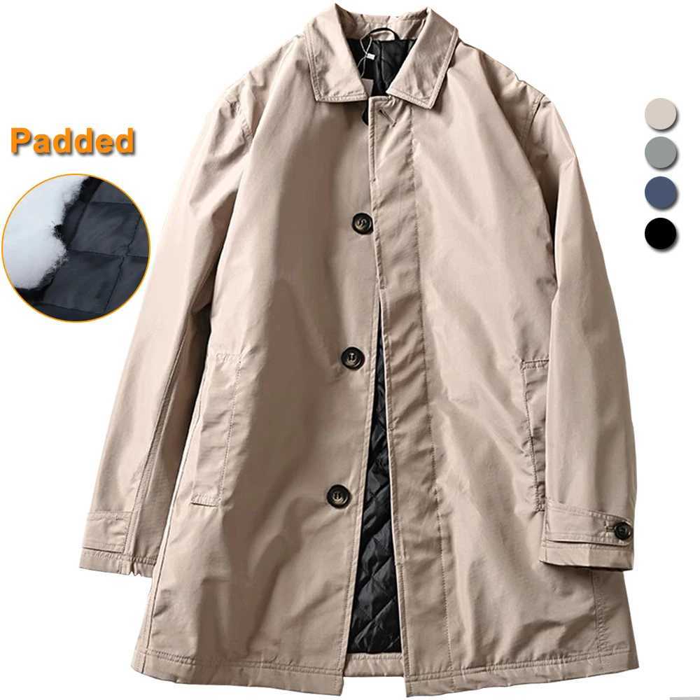 Long Padding Jackets Men Winter Trench Coat Quilted Business Casual Windbreaker Waterproof Warm Laple Mid Length Overcoat EU XXL W241228