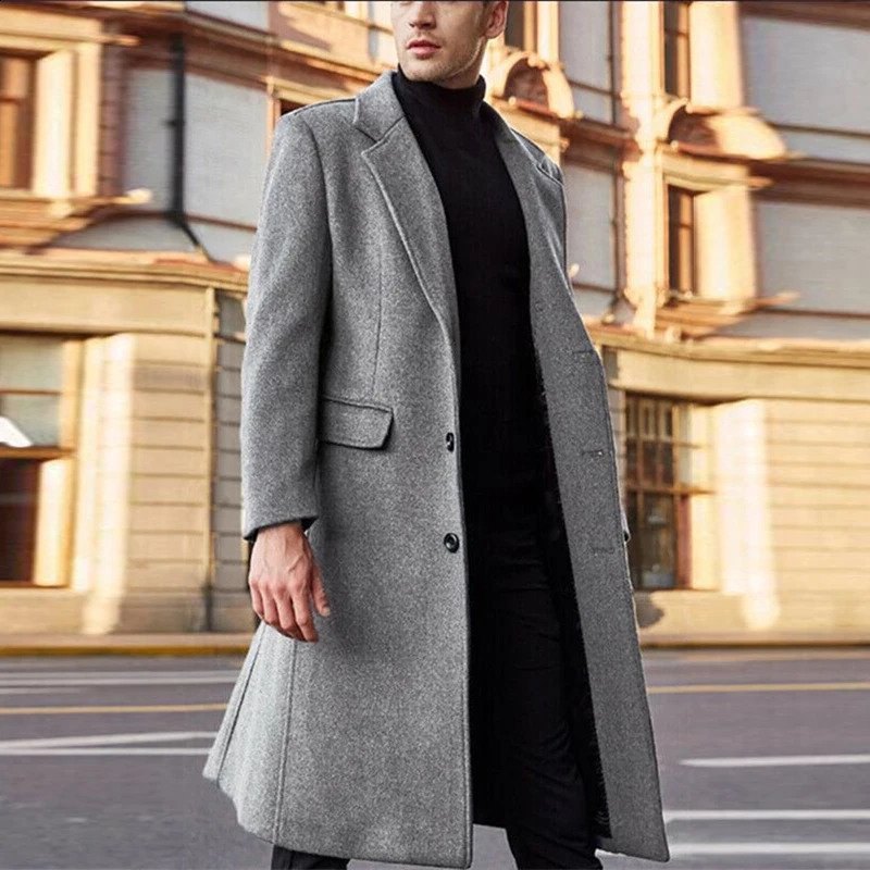 Elegant Casual Long Woolen Coat Autumn Trench Winter Clothes British Fashion Windbreaker Mens Trendy 241220