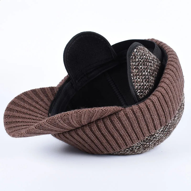 Winter Cap Man Russian Earflap Hat Autumn Ushanka Outdoor Warm Thick Knit Fleece Lined Hat Dad Baseball Caps Black 241227