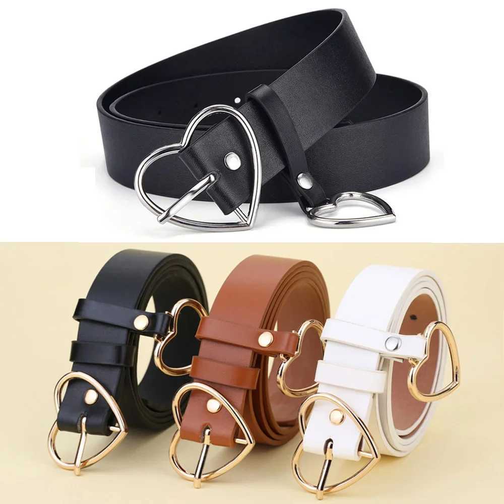 Cute Leather Belt Metal Heart Shape Buckle Camel White Black Retro PU Waistband Designer Skirts Pants Strap for Women Girls W241228