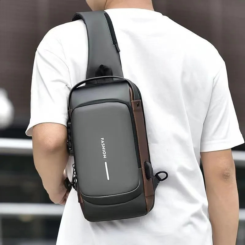Mens chest bag Combination lock anti-theft riding bag Outdoor running travel waterproof waist pack shoulder crossbody bag 01 241228