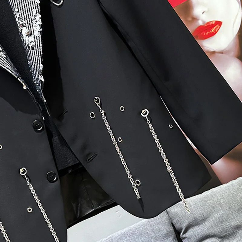 PFHQ mens jacket metal chain decoration sequin splicing autumn winter fashion version mens top 21Z6072 241227