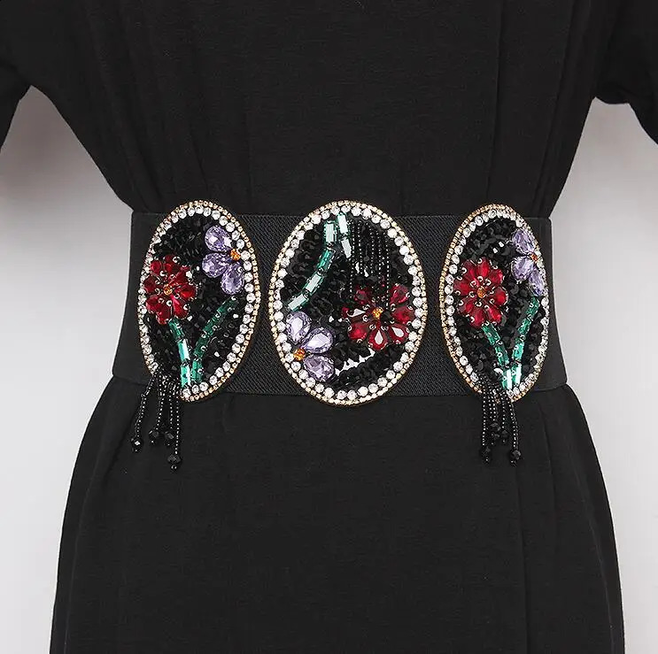Womens runway fashion blingbling rhinestone beaded Cummerbunds female Dress Corsets Waistband Belts decoration wide belt R2419 241227