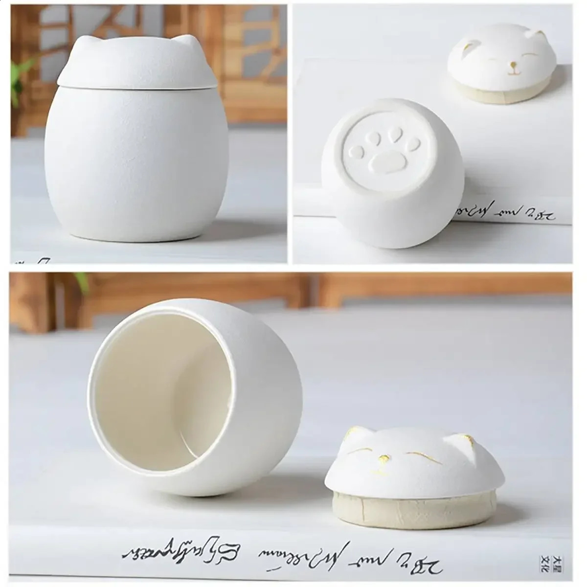 Black/White Urn 500ml for Pet Ashes Cat Shape Memorial Cremation Urns-Handcrafted Decorative Urns for Funeral Cat urn Dog urn 241225