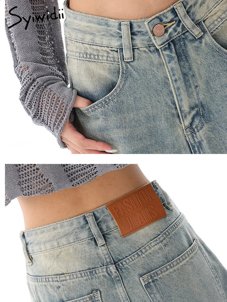 Syiwidii Baggy Wide Leg Jean Quality High Waisted Denim Pants Light Blue Full Length Korean Fashion Streetwear Y2K Jeans 241228