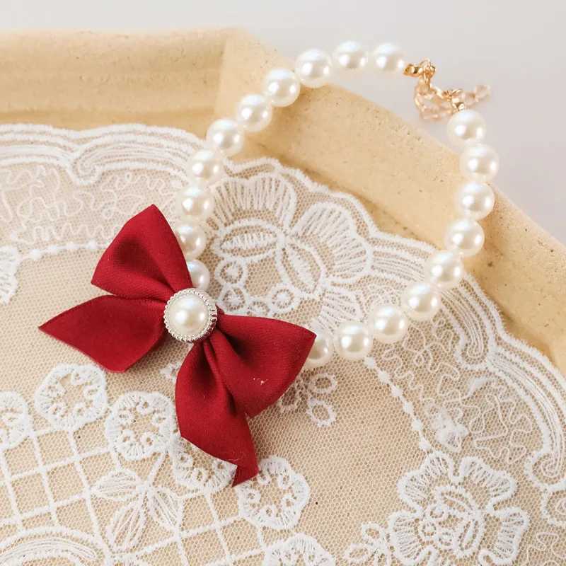 1 new pet collar pearl bow necklace cat jewelry cute collar puppy accessories dog chain Chihuahua wedding jewelry M241228