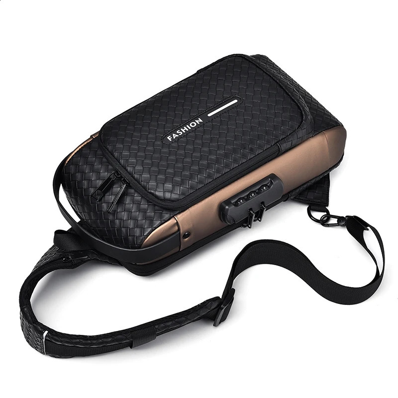 Men Fashion Chest Bag Anti-theft Tape Bag Portable Backpack with USB Charging Port Male PU Shoulder Outdoor Sports Crossbody Bag 241228
