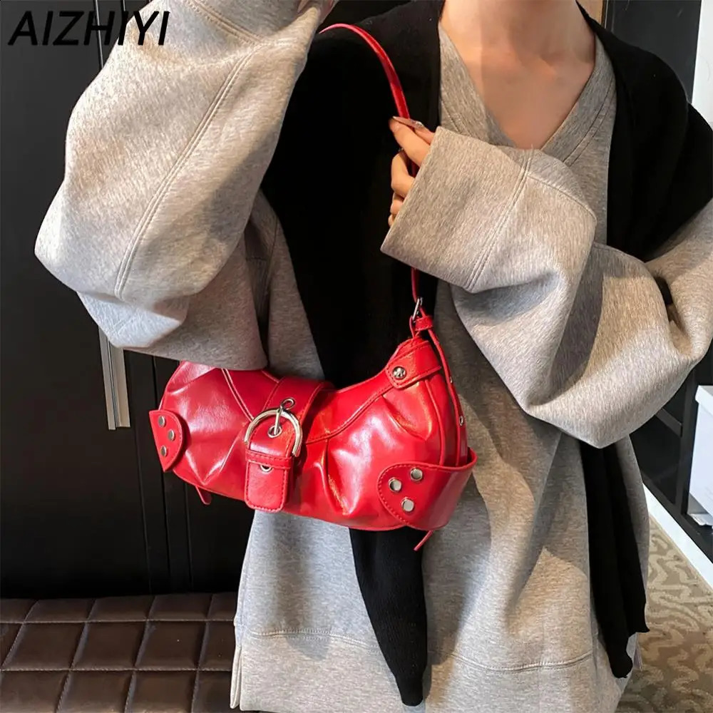 Y2K Red Bag Purse for Women Handbag Shoulder Bags Girls Punk Clutch Purses Retro Top Handle Bag Womens Bag 241228
