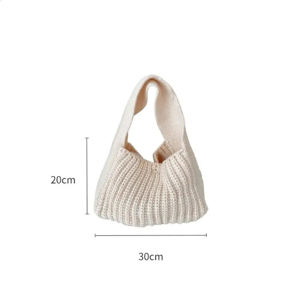 Handmade Knit Handbag Women Mini Knot Wrist Bag Fashion Casual Color Tote Bag Student Reusable Shopping Bags 241227