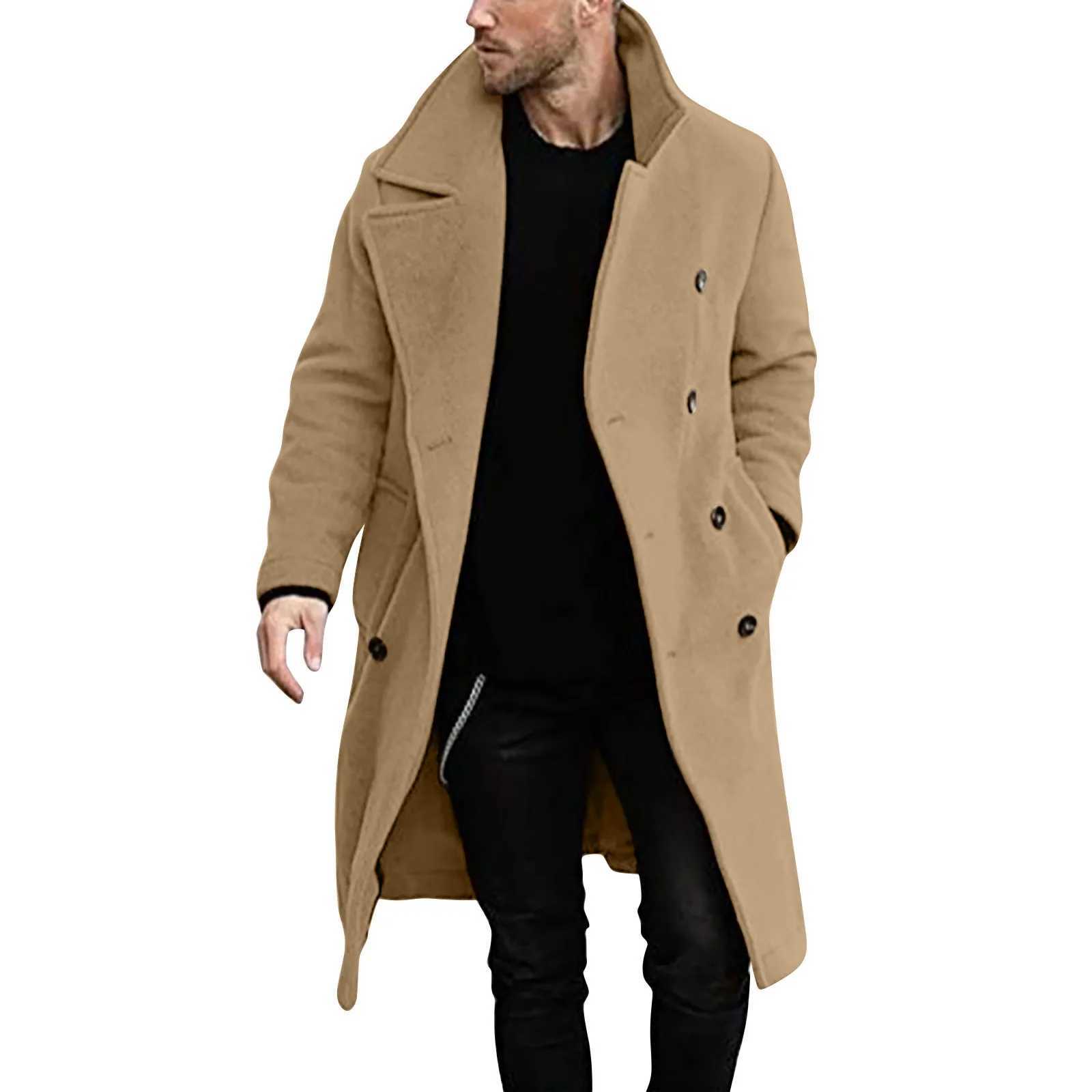 Casual Lapel Mens Jackets Solid Color Trench Coat Windbreaker Add-long Double Breasted Mens Clothing For Winter Jacket Man W241228