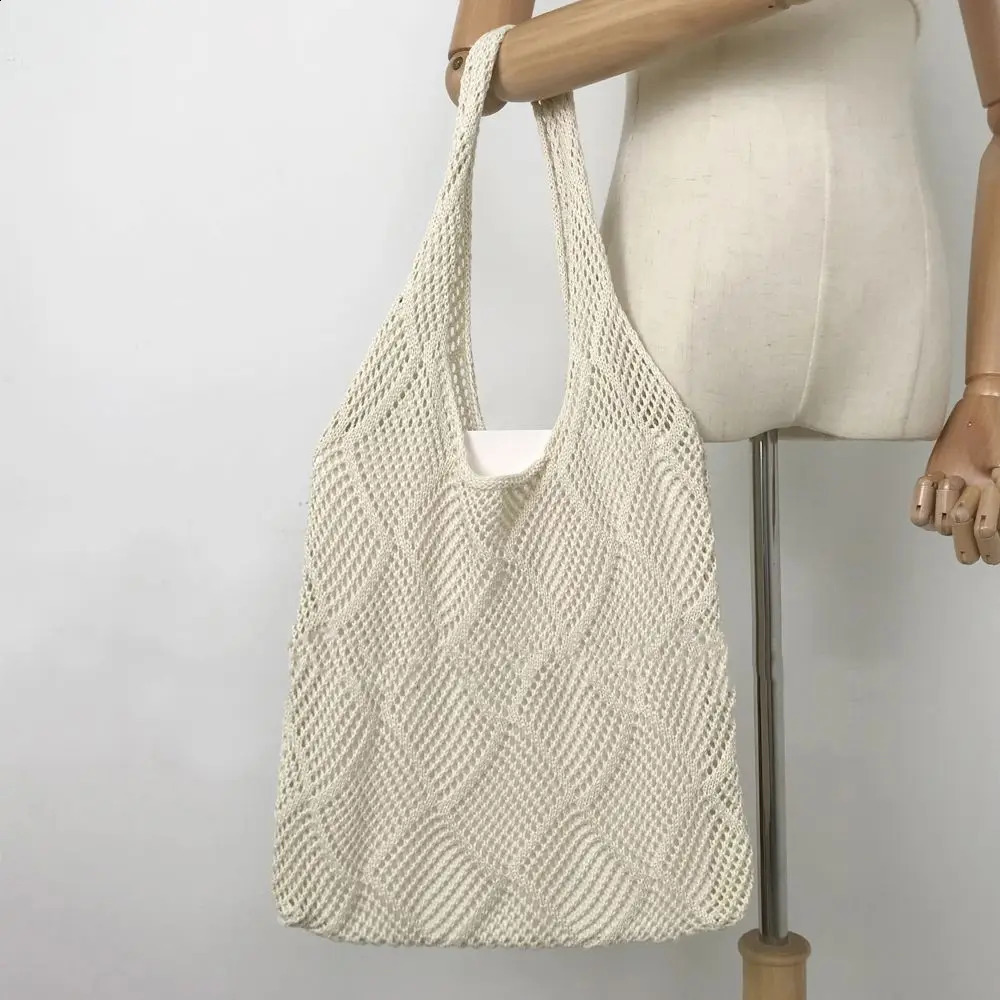 Fashion Women Hollow Woven Shoulder Bags Large Capacity Crochet Bag Knitting Handbags Eco Female Shopping Tote 241225