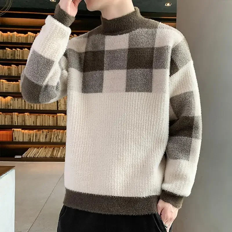 Pullover Man Thick High Collar Turtleneck Fleeced Knitted Sweaters for Men Warm Knitwear in Sweatshirt Streetwear Quality 241227