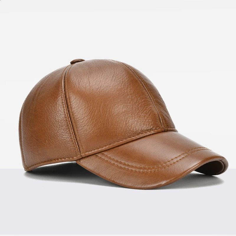 Adjustable Mens Genuine Cowhide Leather Baseball Cap for Fall Winter Outdoor Sports Hat Men Leather Caps 241227