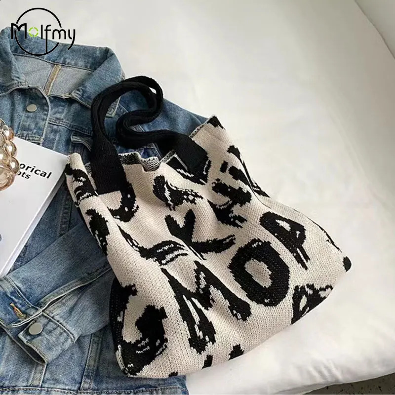 Knitting Handbags for Women Letter Handbag Handheld Bags Large Capacity Underarms Bags For Women bolsas para mujeres 241227