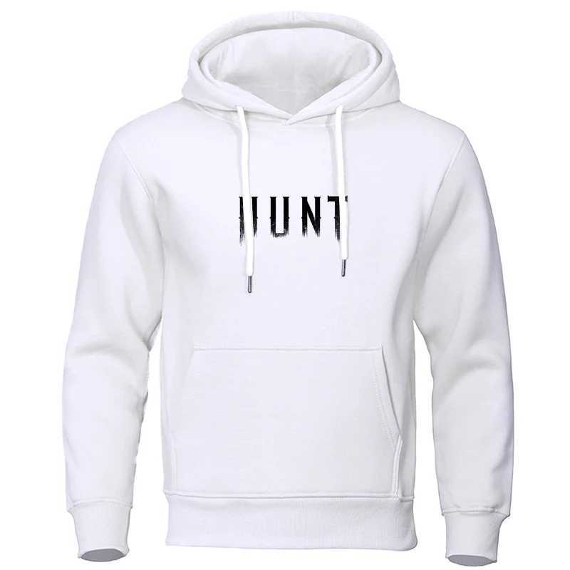 Fashionable mens hooded sweatshirt with hunting print street casual sports style large pocket woolen sweater for autumn and winter X241228