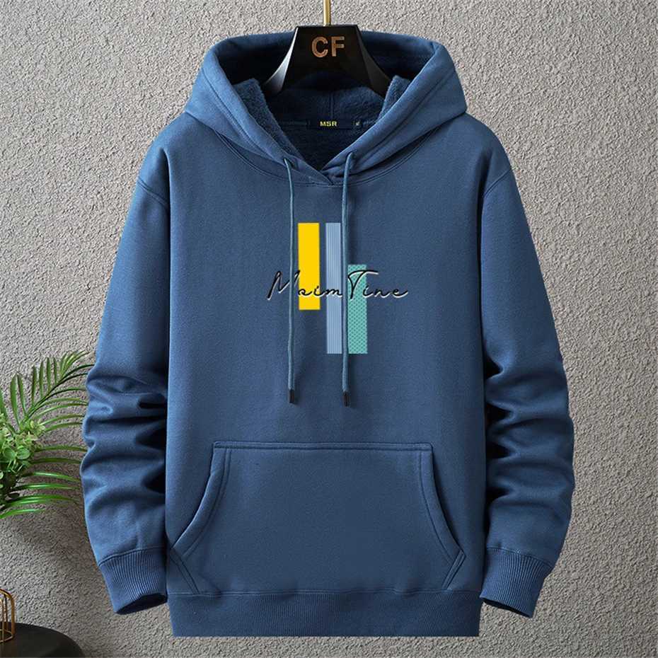 Autumn Winter Thick Fleece Hoodie Men 12XL 10XL Plus Size Hoodies Men Print Hooded Pullover Big Size 12XL Loose Hoodies Blue X241228