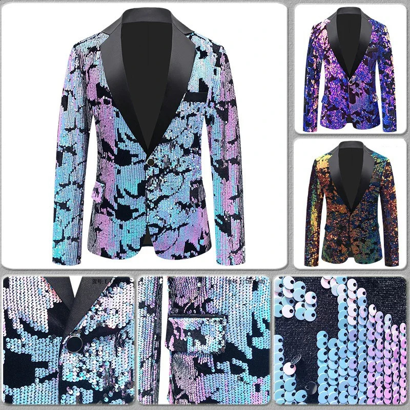 2025 velvet sequin casual slim fit mens cool jacket wedding banquet host/singer/gradient performance mens suit jacket 241227