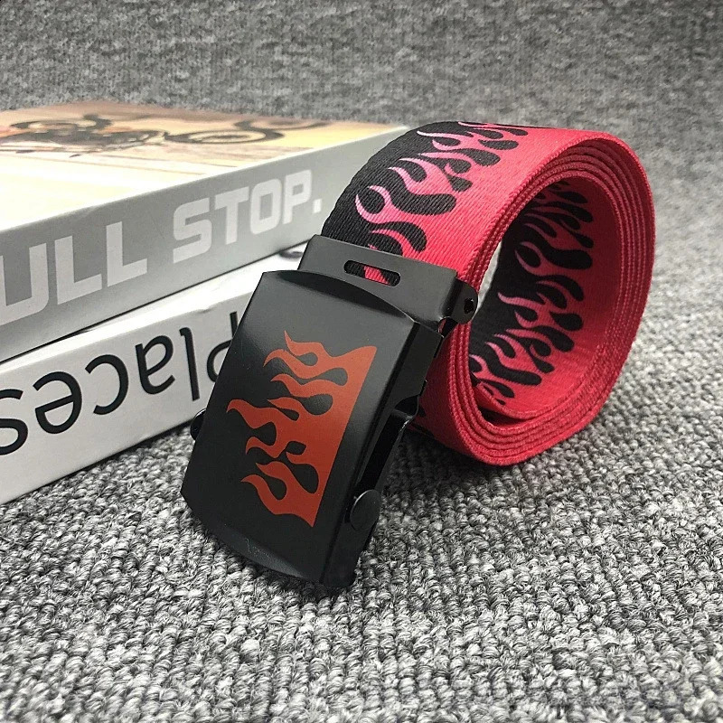 Fashion Flame Belts Unisex Hiphop Style 125cm Colorful Canvas Webbing Casual Apparel Accessories 241225