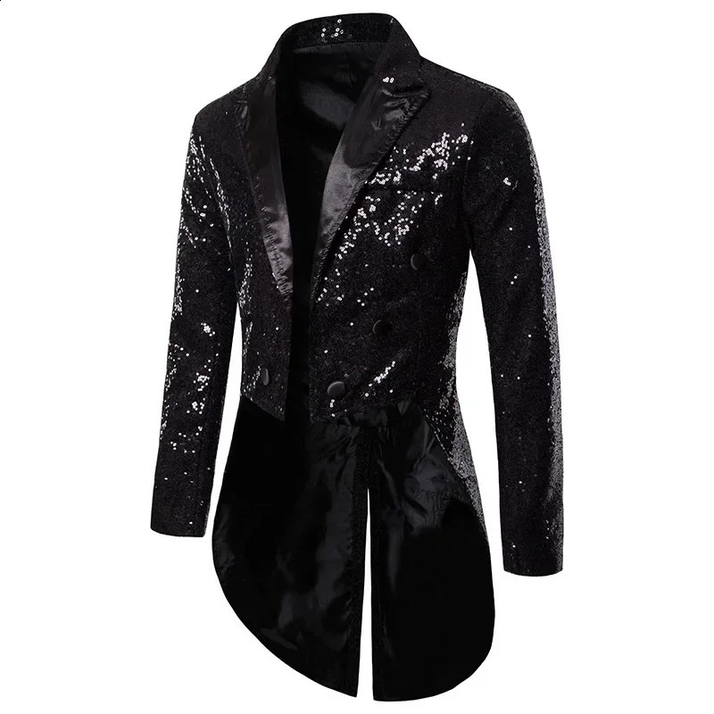 Fashionable mens sequin suit jacket black/red/silver mens business wedding party double chest evening dress jacket 241227