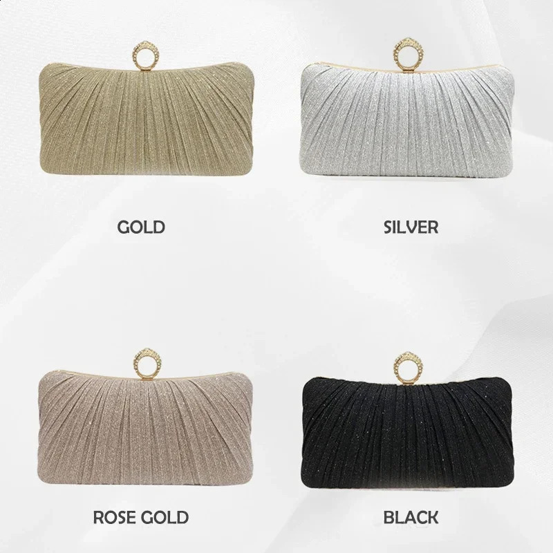 Women Clutch Shoulder Bag Purse for Party Wedding Prom Birthday Long Square Gold Evening Bags Pleated Elegant Handbag 241227