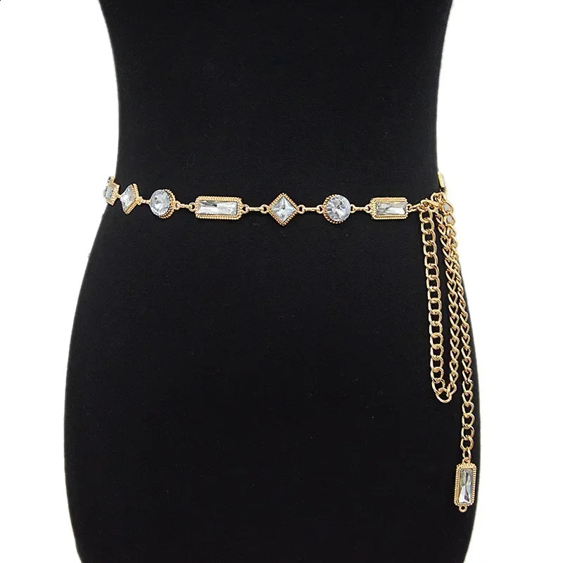 Fashion Lady Acrylic Crystal Metal Waist Chain Dress Coat Sweater Suit Decoration Belts for Women er 241227