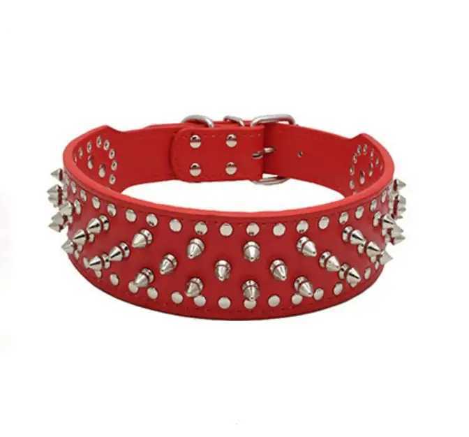 2inch Wide large dog Spiked Studded Leather Dog Collars 5*51-66cm For Medium Large Breeds Pitbull Mastiff Boxer Bully 3 colors M241228