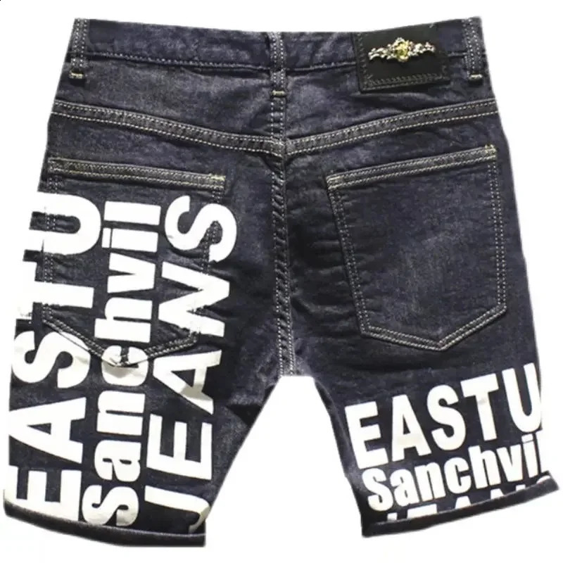 Summer 2023 Korean Letter Printed Fashion Slim Jeans Classic Cowboy Men Casual Blue Boyfriend Street Shorts 241227 - view 6