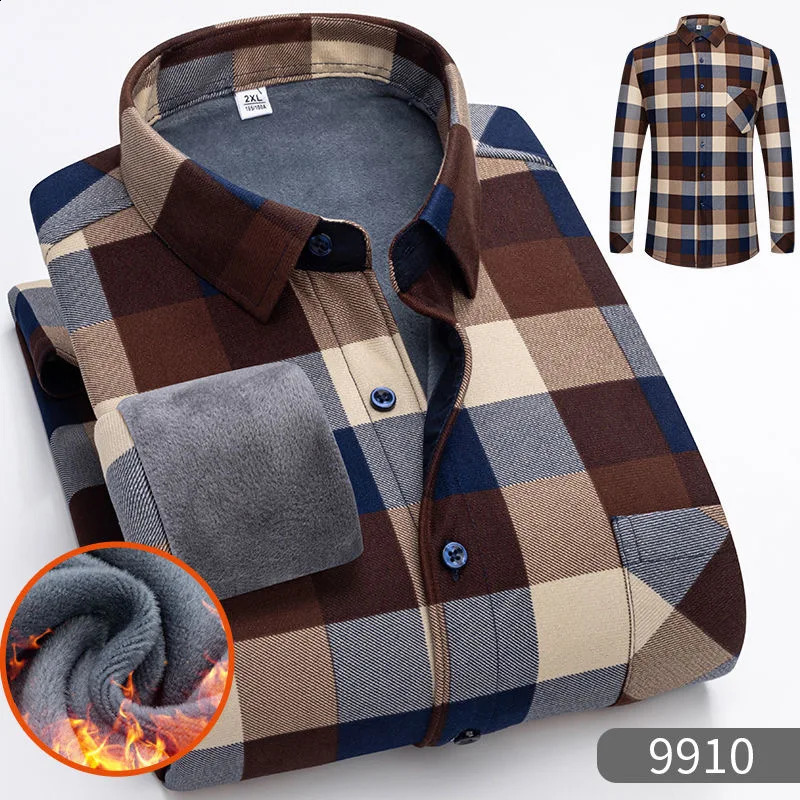 Autumn/Winter Fashion Sports Plus Fleece Thickened Warm Plaid Shirt Mens Casual Loose Comfortable High Quality Shirt L-5XL 241223
