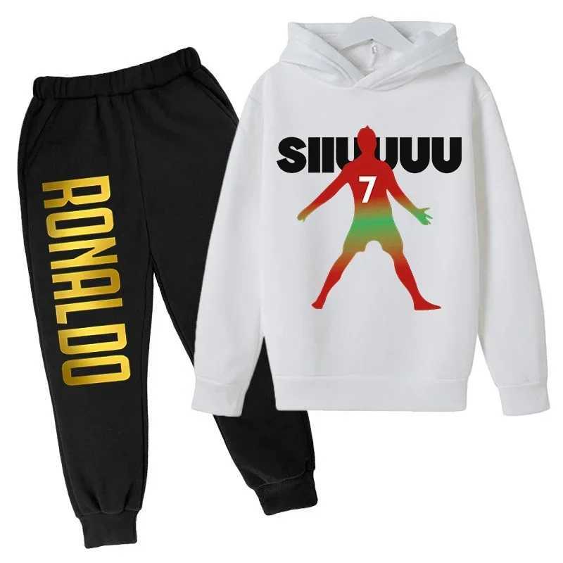 Childrens Clothing Childrens Sports Suit Spring and Autumn Fleece Hoodie Pants 2-piece Set Ronaldo Printed Kids Clothes Girls X241228