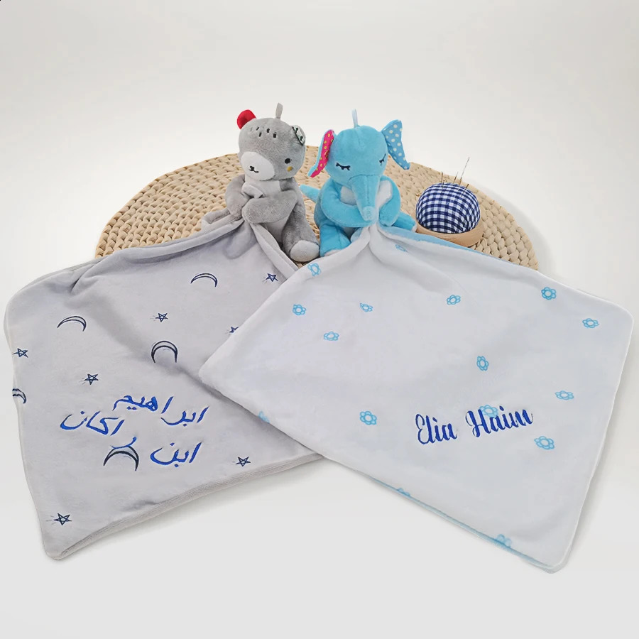 Personalized Baby First Name Comforter Sensory Security Blanket Plush Accessories born Towel Animal Toy Custom Blanket Gift 241227