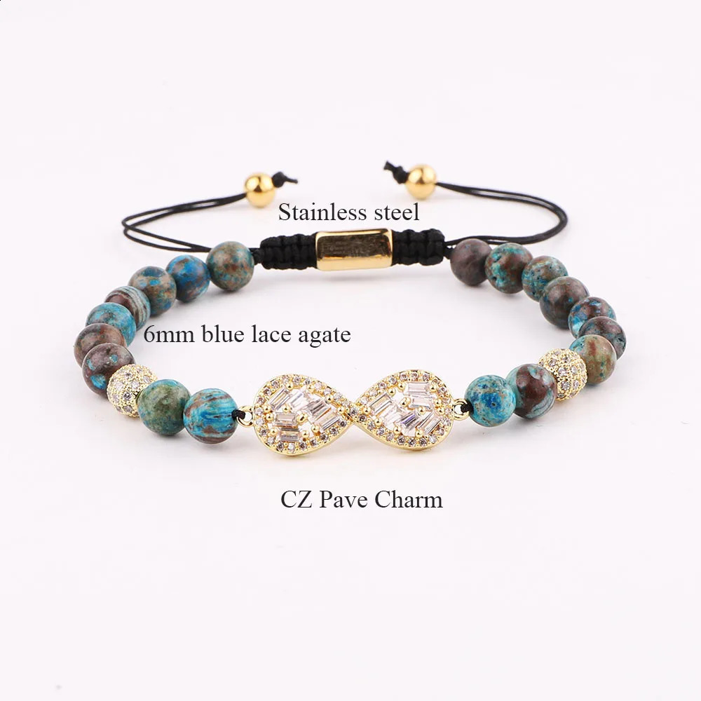 JARAVVI High Quality CZ Pave Infinity Charm Natural Stone Beads Macrame Friendship Bracelet Women Men Jewelry Gift 241227